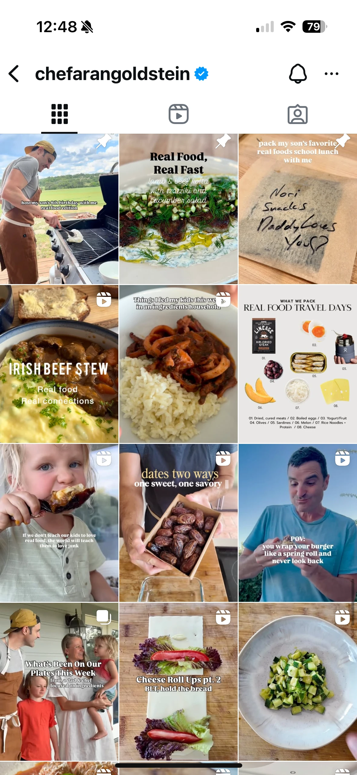 Aran Goldstein Instagram grid, after