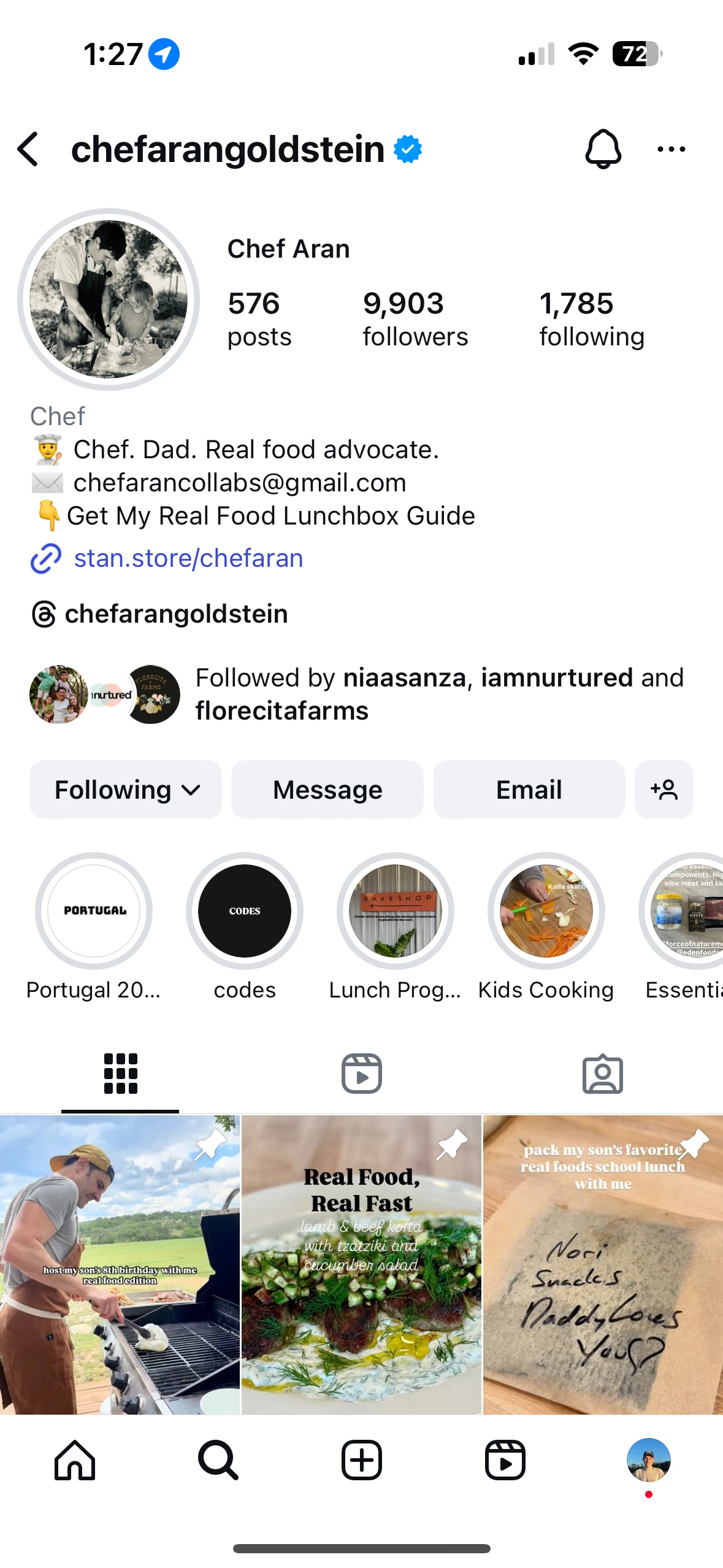 Aran Goldstein Instagram profile, after