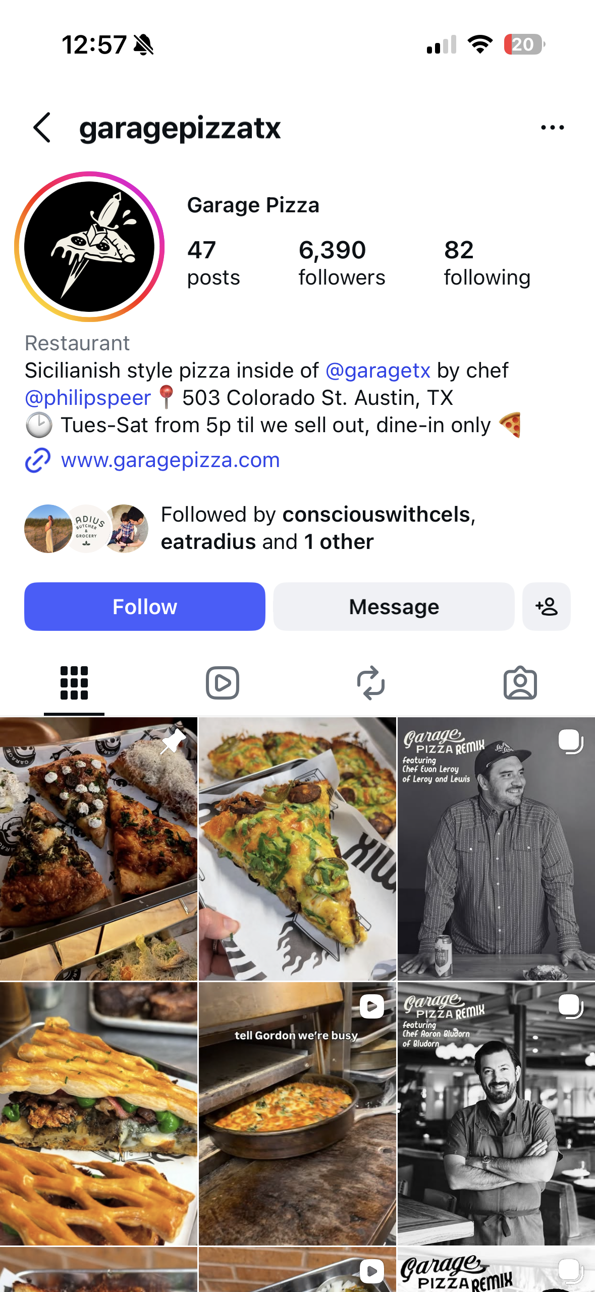 Garage Pizza ATX, Instagram feed today